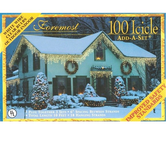 100 Icicle Add-A-Set White Wire Clear Bulbs - Picture 1 of 1